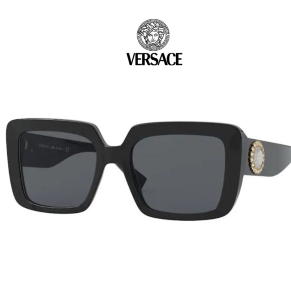 Versace Mod 4384-B-F Col GB1/87 size 54  Bold Square Sunglasses with jewel side